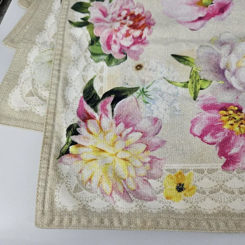 Maison D' Hermine Spring Pink Floral Cotton Placemats Set 4 Dining Table Decor